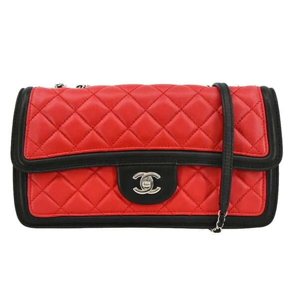 Chanel Red Lambskin Single Flap Shoulder Bag